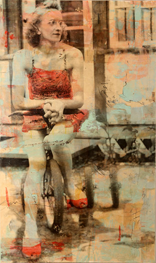 Lachesis ll, photo collage encaustic and mixed media