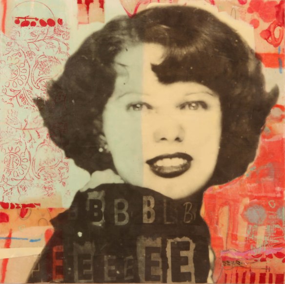 Bobbie, photo collage, encaustic and mixed media, 18x18x2. ©Marybeth Rothman