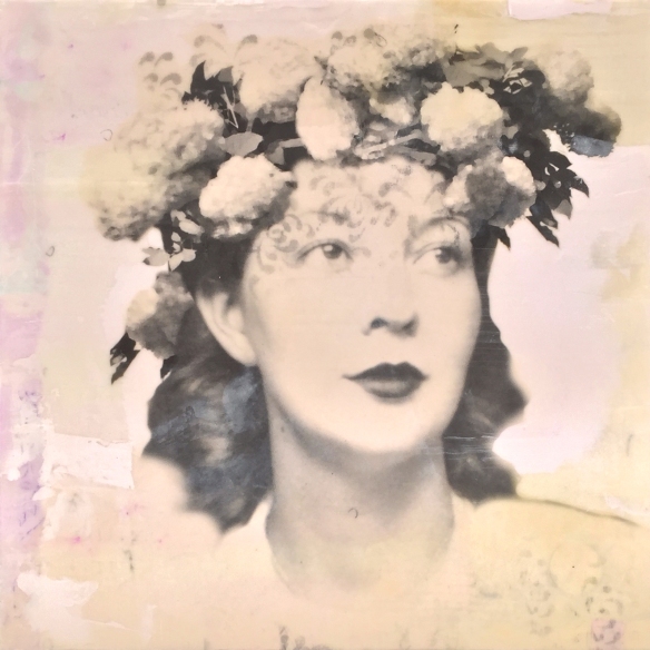 Pearl, 12x12x2", photo collage, encaustic and mixed media. ©Marybeth Rothman